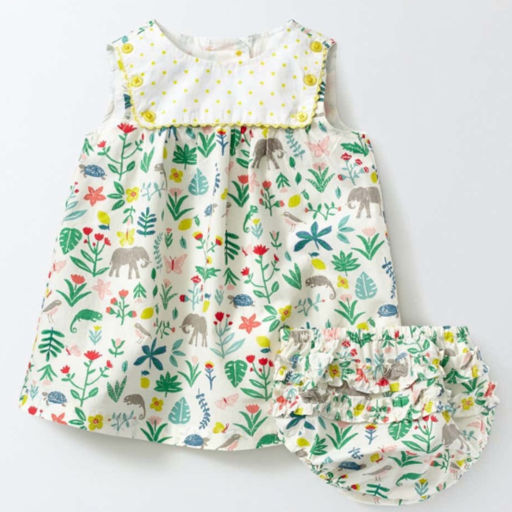 Mini Boden animal print bib button down dress 2/3yrs
